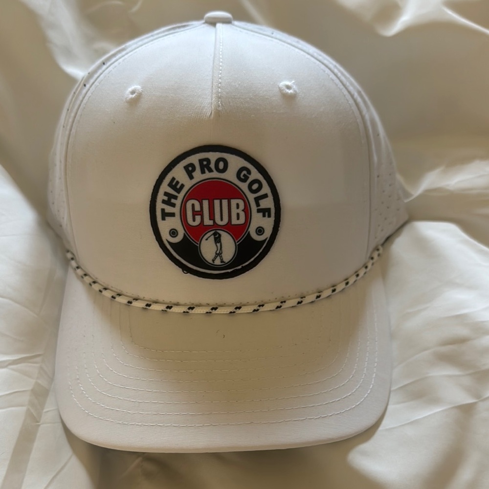 White Baseball Cap with Circular Logo and Curved Brim